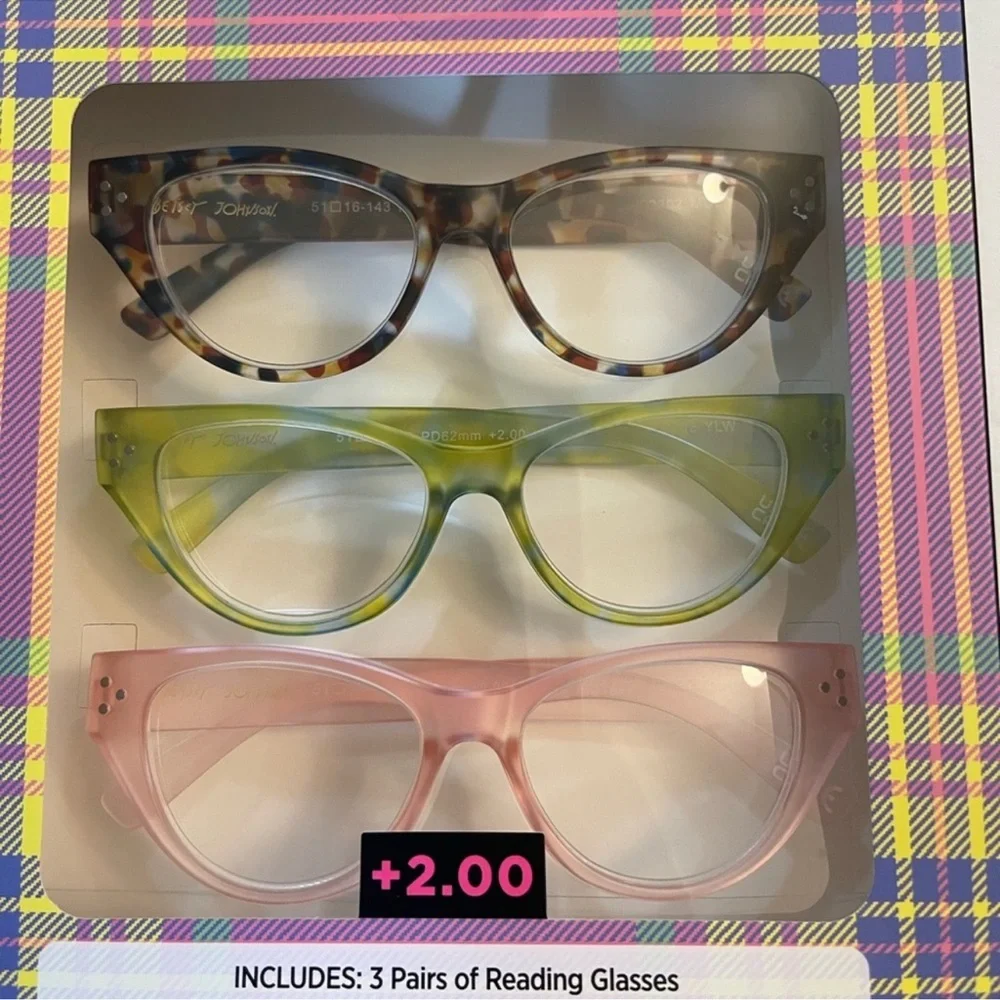 Betsey Johnson Designer 3 Pairs Of Fashion Reading Glasses +2.00 New